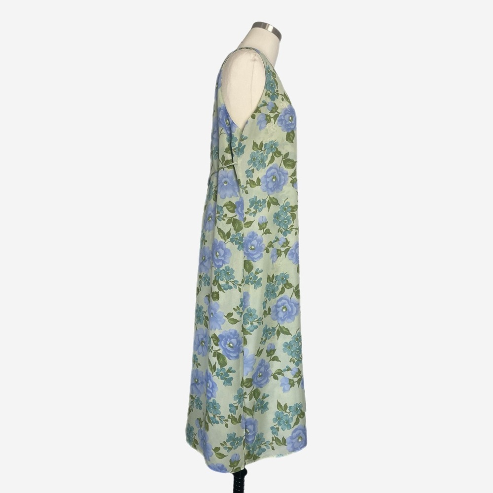 Vintage Y2K Studio Ease Sage green floral column sack midi dress tie back L/XL - Picture 6 of 11